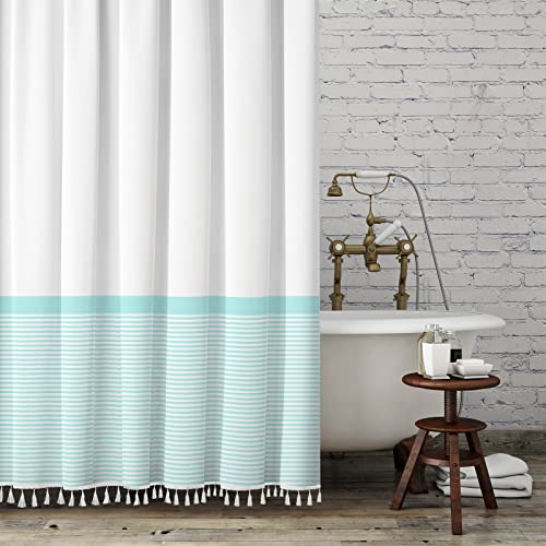 Shower Curtain Striped with Tassels  Ombre Bathroom Shower Curtain Set with Rings, 72x72