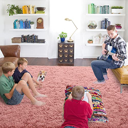 ISEAU Fluffy Rug Carpets Soft Shaggy Area Rug Indoor Floor Rugs for Kids Room Fuzzy Carpet Comfy Cute Nursery Rug Bedside Rug for Boys Girls Bedroom Living Room Home Decor, 4ft x 6ft,Blush