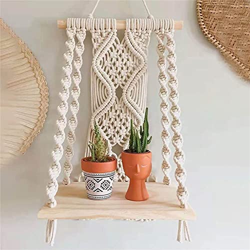 Hiuxume Macrame Wall Hanging Shelf Bohemian for Bedroom - Woven Rope Macrame Wall Art as Boho Bathroom Shelf Decor - Plant Hanger with Crochet Wall Hangings