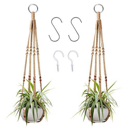 2 Pcs Macrame Plant Hangers - 35 Inch Hanging Planter Basket for Indoor and Outdoor Boho Decor with 4 Hooks