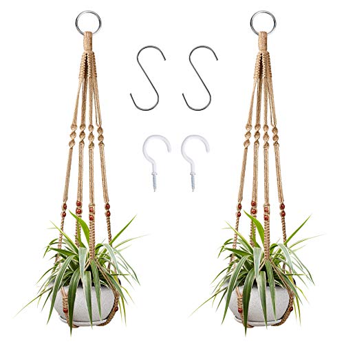 Augshy 2 Pcs Plant Hangers Hanging Plant Holder for Indoor Outdoor Decor Macrame Hanging Planter Basket with 4 Hooks(35 Inch)