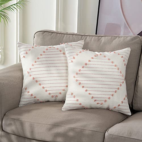 Boho Tufted Pillow Covers 18x18 Set of 2 - Modern Accent for Home