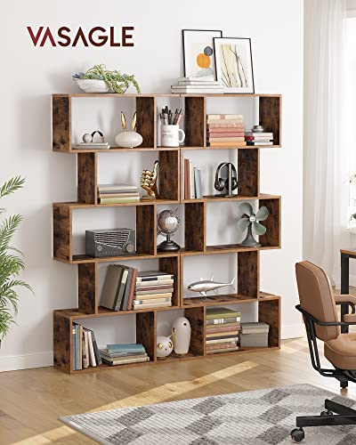 VASAGLE Bookcase, 5-Tier Bookshelf, Display Shelf and Room Divider, Freestanding Decorative Storage Shelving, Rustic Brown ULBC62BX