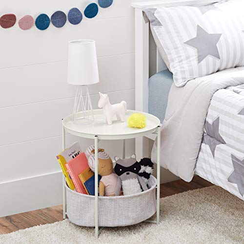 Boho Round Storage Side Table with Cloth Basket