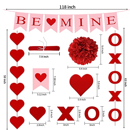 21Pcs Valentines Day Decorations Set Pre-Assembled Hanging Heart Swirls BE Mine Love Heart XO Garlands Banner for Home Classroom Office Wedding Party