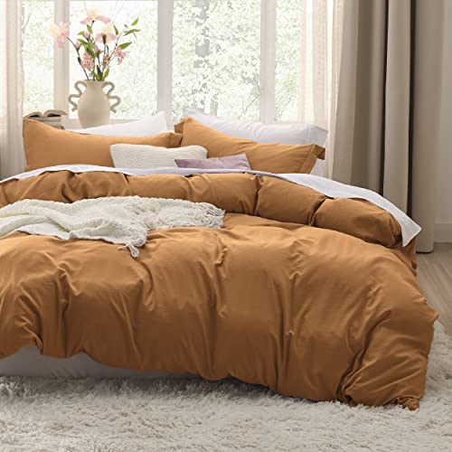 Bedsure Honey Ginger Duvet Cover Queen Size - Soft Prewashed Queen Duvet Cover Set, 3 Pieces, 1 Duvet Cover 90x90 Inches with Zipper Closure and 2 Pillow Shams, Comforter Not Included