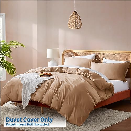 Nestl Mocha Brown Duvet Cover Queen Size - Soft Double Brushed Queen Duvet Cover Set, 3 Piece, with Button Closure, 1 Duvet Cover 90x90 inches and 2 Pillow Shams