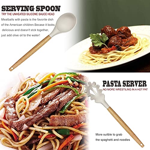 35-Piece Boho Kitchen Utensils Set - Silicone & Wood Cooking Tools for Nonstick Cookware, Ideal for First Home, Dorm, or Apartment