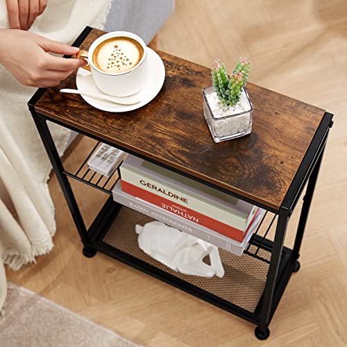 Slim Side Table with Magazine Holder, Narrow End Table for Small Spaces, Bedroom & Living Room