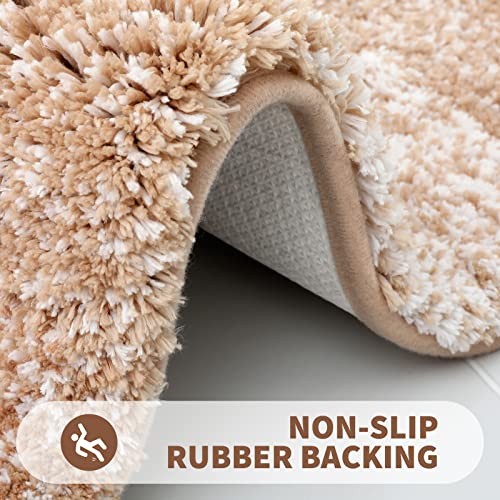 Shaggy Bathroom Rug, 24x16, Extra Soft Microfiber, Absorbent Non-Slip Bath Mat for Tub, Shower, Beige