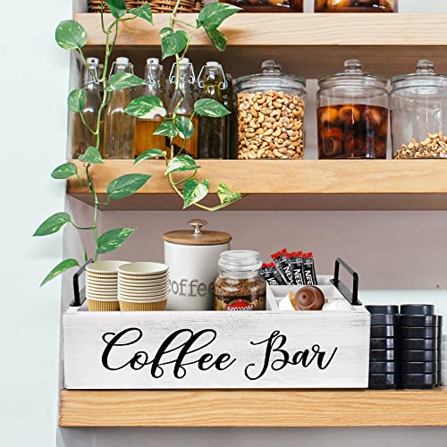 Coffee Station Organizer Wooden Coffee Bar Accessories Organizer for Countertop, Farmhouse Kcup Coffee Pod Holder Storage Basket Coffee Bar Organizer - White