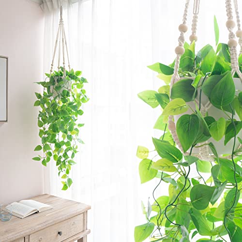 Boho Macrame Plant Hangers, 3 Pack Indoor Planter Holders with Beads, No Tassels, Different Sizes (35"/29"/23"), Ivory