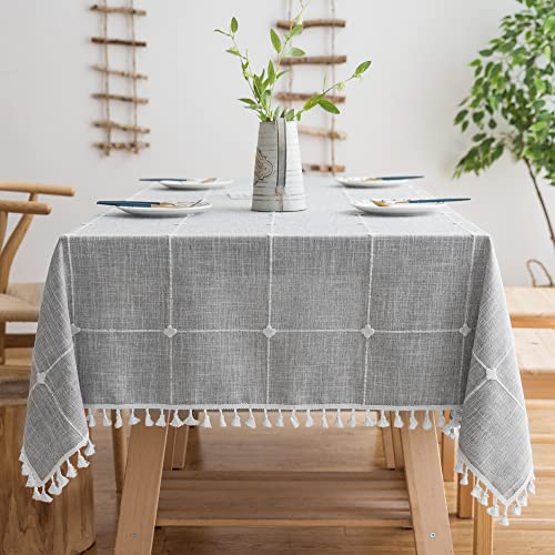 Oubonun Farmhouse Table Cloth Rectangle Table Rustic Cotton Tablecloth Wrinkle Free Fabric Cloth Table Cloths with Tassels for Kitchen Dining Party Thanksgiving Christmas Grey 55''x70'',4-6 Seats