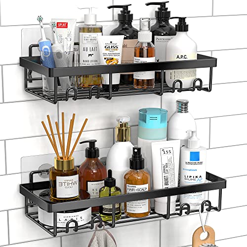 Self-Adhesive Black Bathroom Shower Caddy Shelf Organizer Rack for Farmhouse Wall Inside Organization and Storage