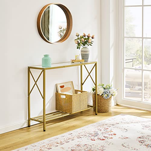 Tajsoon Console Table, entryway Table, Narrow Sofa Table with Shelves, Entrance Table for Hallway, Entryway, Living Room, Foyer, Corridor, Office, Gold & White