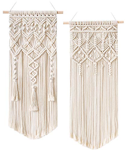 Mkono 2 Pcs Macrame Woven Wall Hanging Boho Home Chic Bohemian Geometric Art Decor - Beautiful Bedroom Nursery Apartment Decoration, Gift for Girls Adults Birthday Christmas, 28" L x 13" W