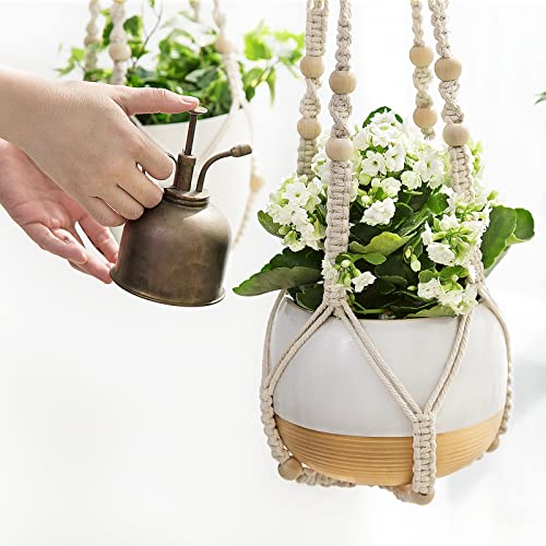 Boho Macrame Plant Hangers, 3 Pack Indoor Planter Holders with Beads, No Tassels, Different Sizes (35"/29"/23"), Ivory