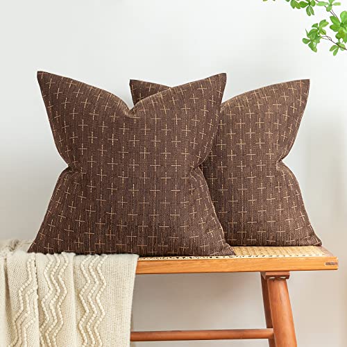 Burlap Linen Throw Pillow Covers, Pack of 2, Modern Farmhouse Rustic Woven Textured Cushion Cover