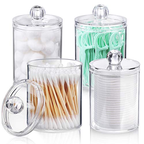 Bathroom Storage Set - 4-Pack Apothecary Jars for Cotton Balls, Swabs, Pads, Floss Picks