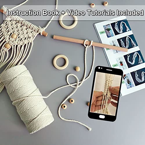 Ewparts Easy Macrame Kits for Adults Beginners Supplier Wood Beads,Rings,Wooden Dowel for Macrame Plant Hangers,Macrame Wall Hanging with Instruction for Macrame Starters