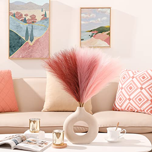 Serwalin Pampas Grass 17.7 Inch 6Pcs, Faux Pampas Pink Pampas Grass Decor, Artificial Small Pampass Grass Fall Boho Decor, Fake Pampas Grass Centerpieces Home Decor Valentine Mother's Day