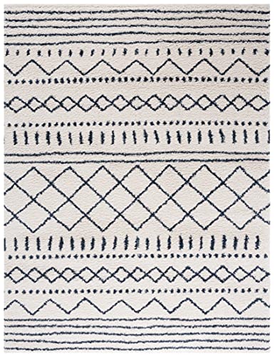 SAFAVIEH Arizona Shag Collection Area Rug - 8' x 10', Ivory & Slate, Moroccan Design, Non-Shedding & Easy Care, 1.6-inch Thick Ideal for High Traffic Areas in Living Room, Bedroom (ASG741M)