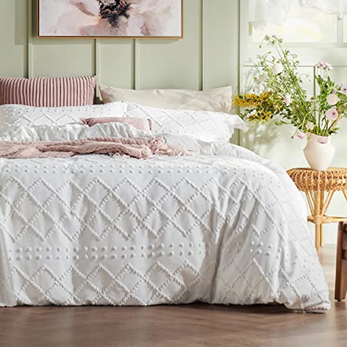 Boho Embroidered Duvet Cover Set for Queen Bed - Shabby Chic Home Bedding