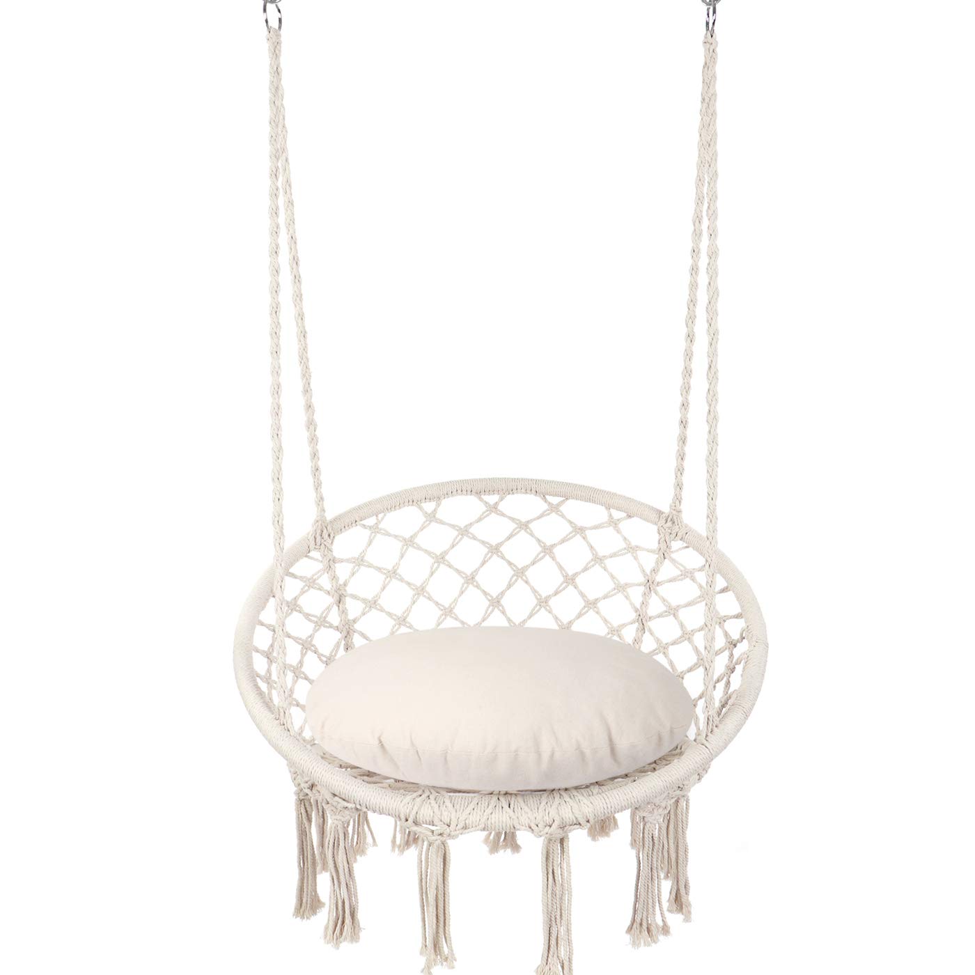 Boho Macrame Swing Chair, Max 330 Lbs, Cotton Rope Hammock Chair for Indoor and Outdoor Use