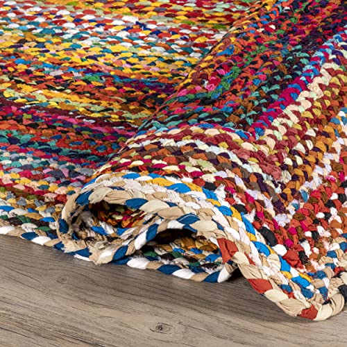 Boho Hand Braided Area Rug, 5' x 8', Multi Color Oval Rug for Bedroom and Living Room