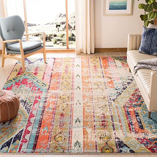 SAFAVIEH Monaco Collection Accent Rug - 3' x 5', Multi, Boho Chic Tribal Distressed Design, Non-Shedding & Easy Care, Ideal for High Traffic Areas in Entryway, Living Room, Bedroom (MNC222F)