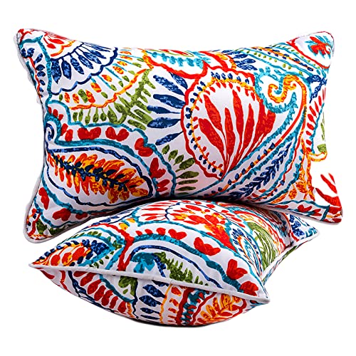 Set of 2 Boho Outdoor Waterproof Lumbar Pillows with Inserts - 12×20 Inch Patio Furniture Decor