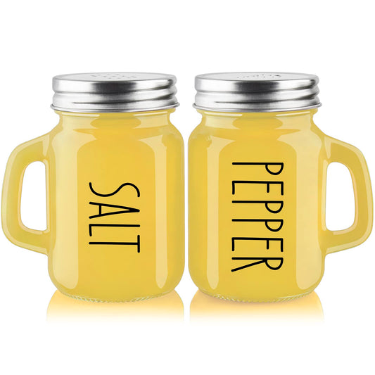 Yellow Salt and Pepper Shakers Set - Yellow Kitchen Decor and Accessories for Home Restaurants Wedding - Glass Salt and Pepper Set for Cooking Table, RV, BBQ, Easy to Clean & Refill