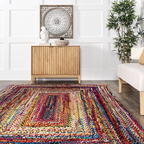 Boho Hand Braided Area Rug, 5' x 8', Multi Color Oval Rug for Bedroom and Living Room