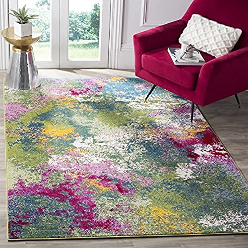 SAFAVIEH Watercolor Collection Area Rug - 5'3" x 7'6", Green & Fuchsia, Colorful Boho Abstract Design, Non-Shedding & Easy Care, Ideal for High Traffic Areas in Living Room, Bedroom (WTC697C)