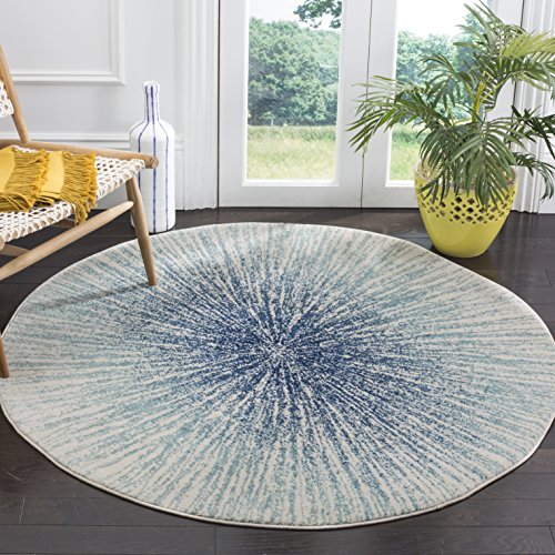 SAFAVIEH Evoke Collection 9' Round Royal / Ivory EVK228A Abstract Burst Non-Shedding Dining Room Entryway Foyer Living Room Bedroom Area Rug