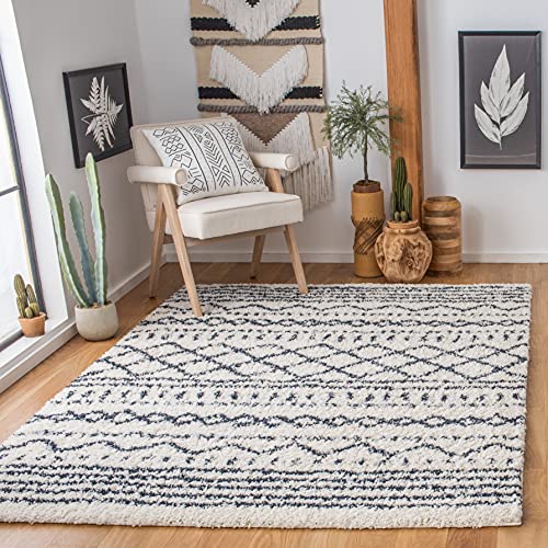 Boho Moroccan Shag Area Rug - 8' x 10', Ivory & Slate, Non-Shedding, Cozy 1.6-inch Pile, Easy Care for High Traffic Areas