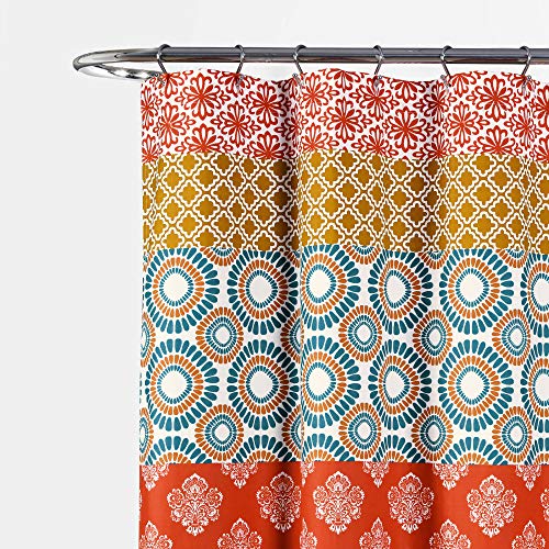 Lush Decor Bohemian Striped Shower Curtain Colorful Bold Design, 72" x 72", Turquoise and Orange