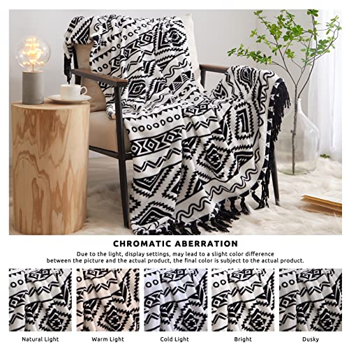 CASAAGUSTO Boho Throw Blanket Black and White Decorative