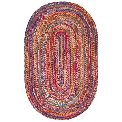 Boho Hand Braided Area Rug, 5' x 8', Multi Color Oval Rug for Bedroom and Living Room
