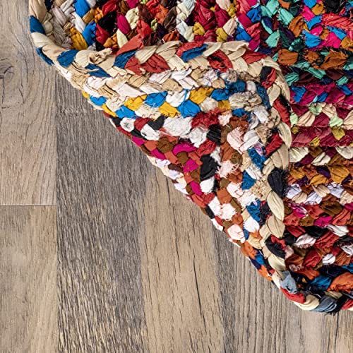 Boho Hand Braided Area Rug, 5' x 8', Multi Color Oval Rug for Bedroom and Living Room