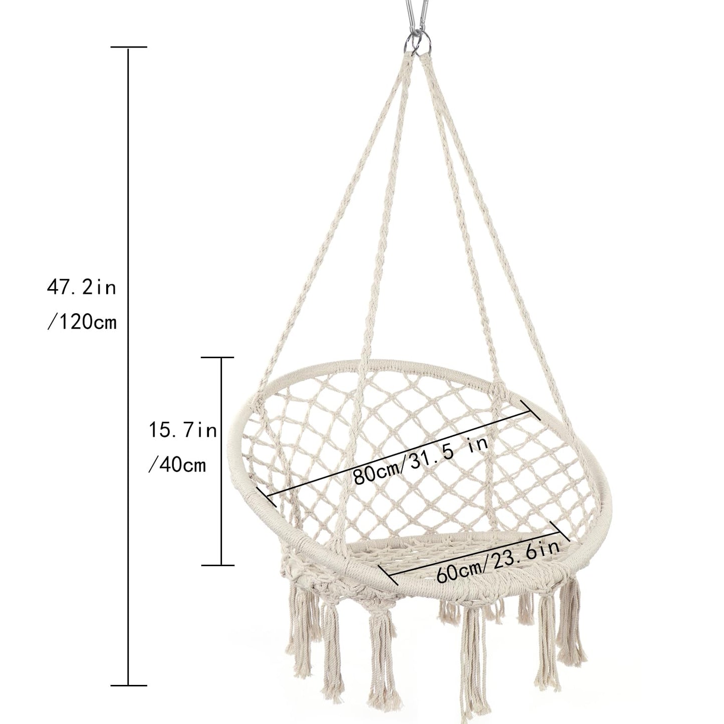 Boho Macrame Swing Chair, Max 330 Lbs, Cotton Rope Hammock Chair for Indoor and Outdoor Use