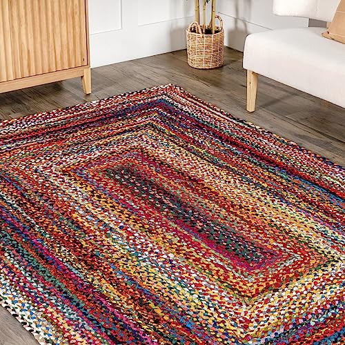 Boho Hand Braided Area Rug, 5' x 8', Multi Color Oval Rug for Bedroom and Living Room