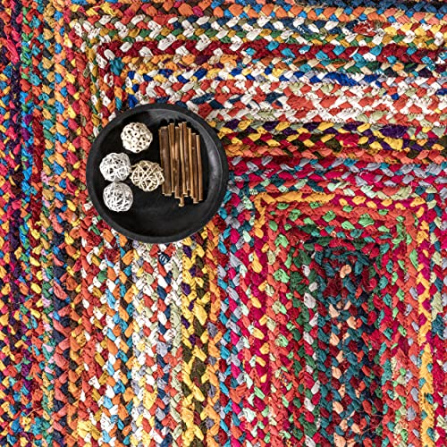 Boho Hand Braided Area Rug, 5' x 8', Multi Color Oval Rug for Bedroom and Living Room