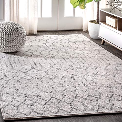 JONATHAN Y MOH101B-8 Moroccan Hype Boho Vintage Diamond 8 ft. x 10 ft. Area -Rug, Bohemian, Southwestern, Casual, Transitional, Pet Friendly, Non Shedding, Stain Resistant, Easy -Cleaning, Cream/Gray