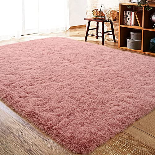 ISEAU Fluffy Rug Carpets Soft Shaggy Area Rug Indoor Floor Rugs for Kids Room Fuzzy Carpet Comfy Cute Nursery Rug Bedside Rug for Boys Girls Bedroom Living Room Home Decor, 4ft x 6ft,Blush