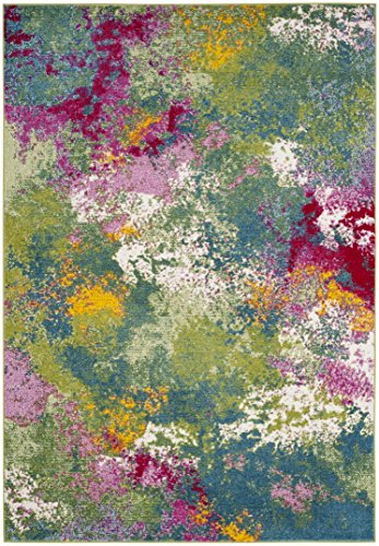 SAFAVIEH Watercolor Collection Area Rug - 5'3" x 7'6", Green & Fuchsia, Colorful Boho Abstract Design, Non-Shedding & Easy Care, Ideal for High Traffic Areas in Living Room, Bedroom (WTC697C)