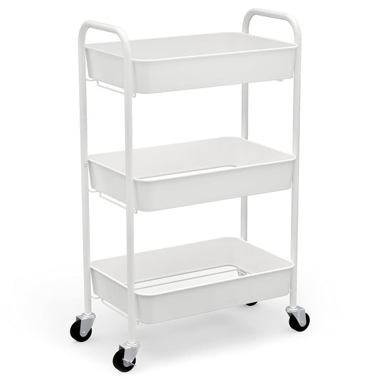 Boho 3-Tier Rolling Metal Storage Organizer - Kitchen Cart with Caster Wheels