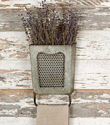 Boho Vintage Wall Box with Towel Bar, Galvanized Steel, 7½" x 3" x 10"