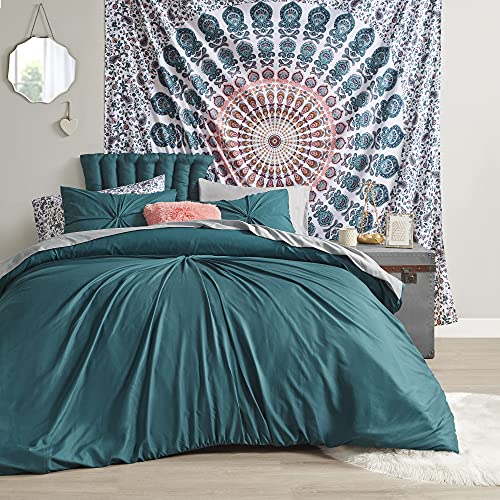 Comfort Spaces 17 Piece Bed in A Bag Comforter Set Include Sheets with 2 Side Pockets - All Season Cozy Bedding and Bedroom Organizer, College Dorm Room Essentials, Queen, Henry, Teal