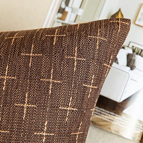 Burlap Linen Throw Pillow Covers, Pack of 2, Modern Farmhouse Rustic Woven Textured Cushion Cover